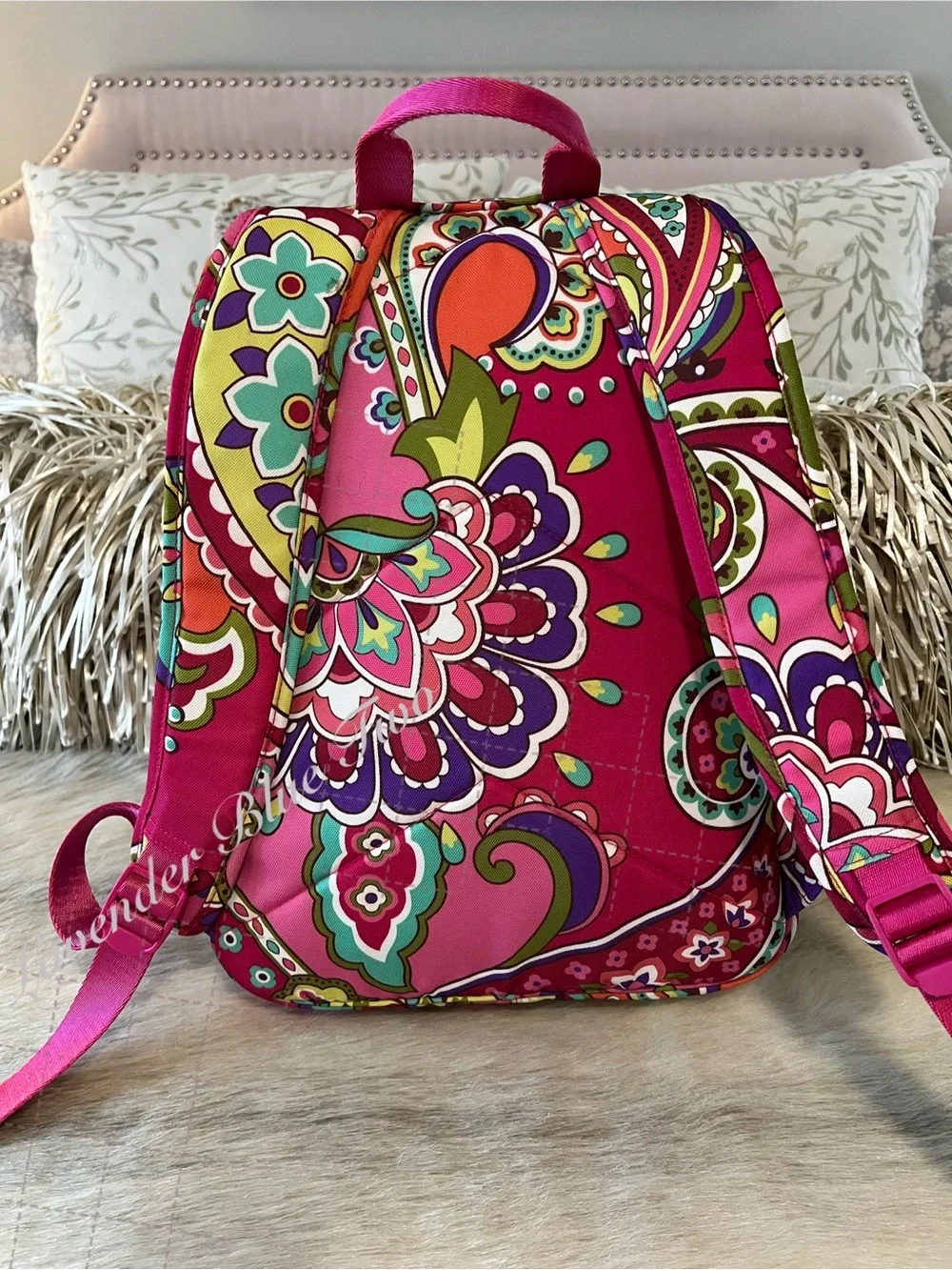 VERA BRADLEY Pink Swirls 2014 Lighten Up Essential Backpack Green Paisley Floral - Picture 11 of 17
